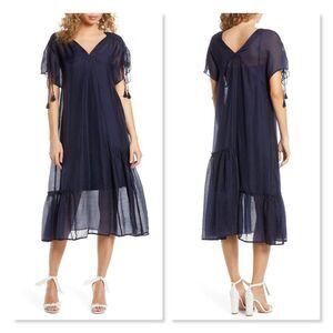 CAARA Kendall Tie Sleeve Midi Dress sz Med in Blue